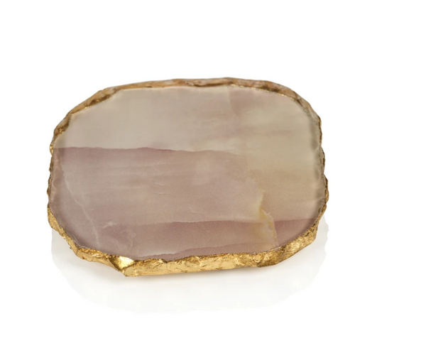 Agate Marble Glass Coaster with Gold Rim - Pink Tone Set of 4
