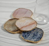 Agate Marble Glass Coaster with Gold Rim - Pink Tone Set of 4
