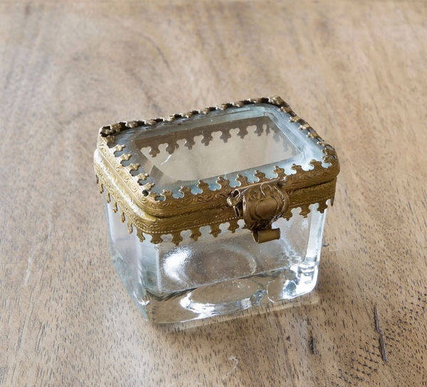 Antique Brass and Glass Pill Box