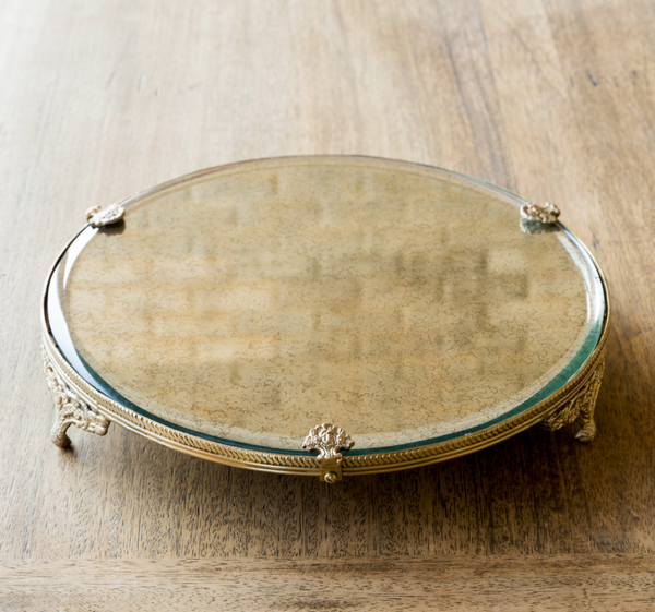 Antiqued Brass Trimmed Mirror Plateau