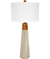 CEMENT FINISHED HEXAGONAL TABLE LAMP W/ GOLD ACCENT & BARREL SHADE