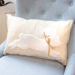 Leaping Bunny Embroidered Pillow in White
