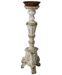 Carved Wood Candle Stick (Gray finish)