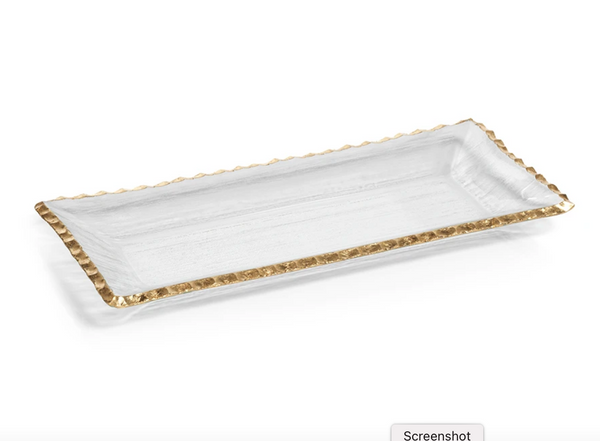 Clear Textured Rectangular Tray with Jagged Gold Rim - Medium