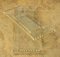 Clear Textured Rectangular Tray with Jagged Gold Rim - Small