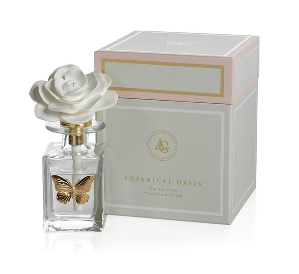 Apothecary Guild Botanical Oasis Porcelain Diffuser - Fig Vetiver/ Butterfly