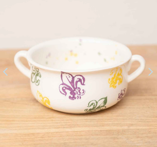 Watercolor Fleur Double Handle Bowl White/Purple/Green/Yellow
