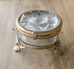 Embossed Glass Flower Box with Antique Brass Trim