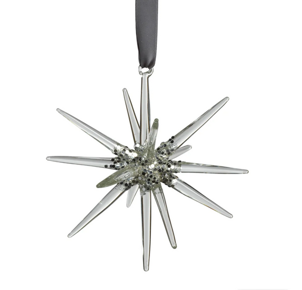 Glass 3D Snowflake - Clear and Silver - Large