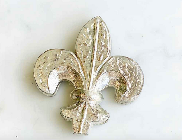 Fleur de Lis Glass Decor Antique Silver 4.75"