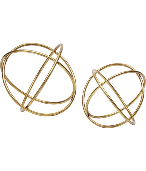 Decorative Metal Orbs with Gold Finish S/2