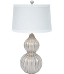 CREAM & GOLD GOURD LAMP W/ WHITE LINEN SHADE