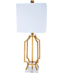 ELISE GOLD METAL LAMP WITH LUCITE BASE & SQUARE SHADE