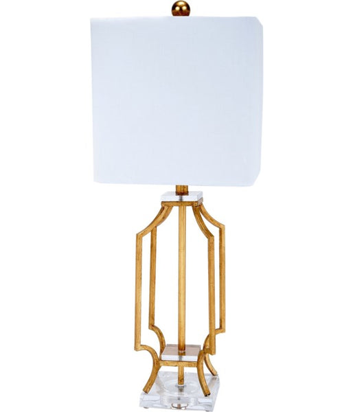 ELISE GOLD METAL LAMP WITH LUCITE BASE & SQUARE SHADE