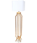 ELISE GOLD METAL FLOOR LAMP WITH LUCITE BASE & WHITE LINEN SHADE