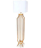 ELISE GOLD METAL FLOOR LAMP WITH LUCITE BASE & WHITE LINEN SHADE