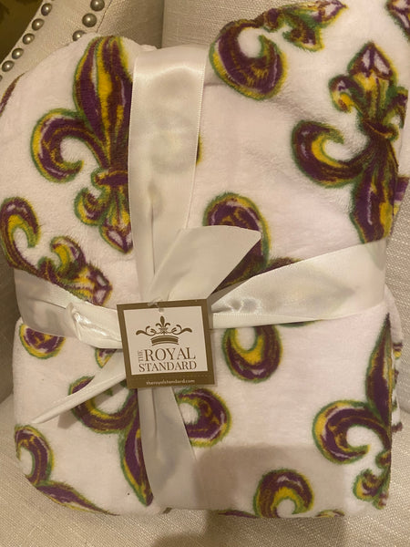 Mardi Gras Fleur Throw White/Purple/Green/Yellow